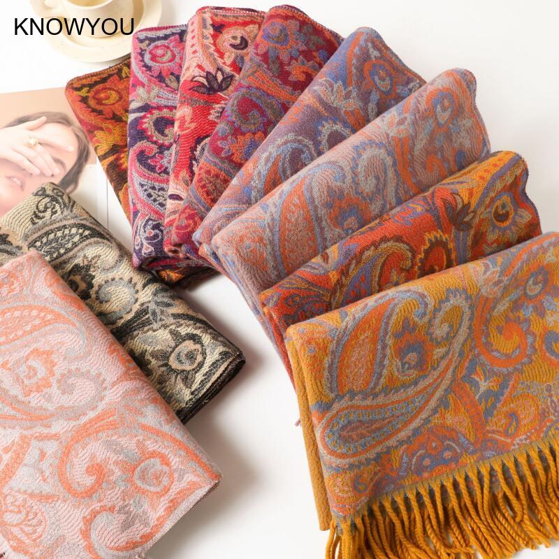 Cashmere Pashmina Wrap - Reversible Jacquard cálido mezcla de Cachemira